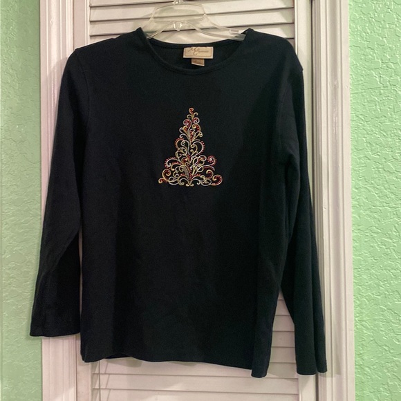 MCC Sportswear Womens Black Christmas Tree Long-Sleeve Top Large - Picture 1 of 4